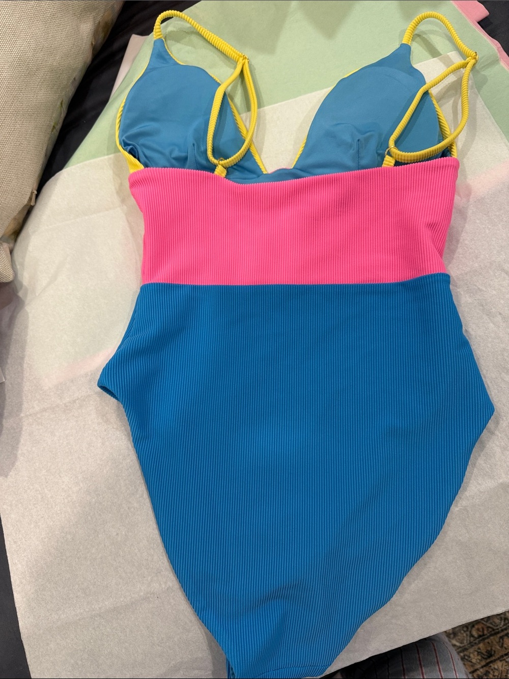 Beach Riot Colorblock One-Piece Swimsuit in Yellow Pink Blue - Picture 6 of 7